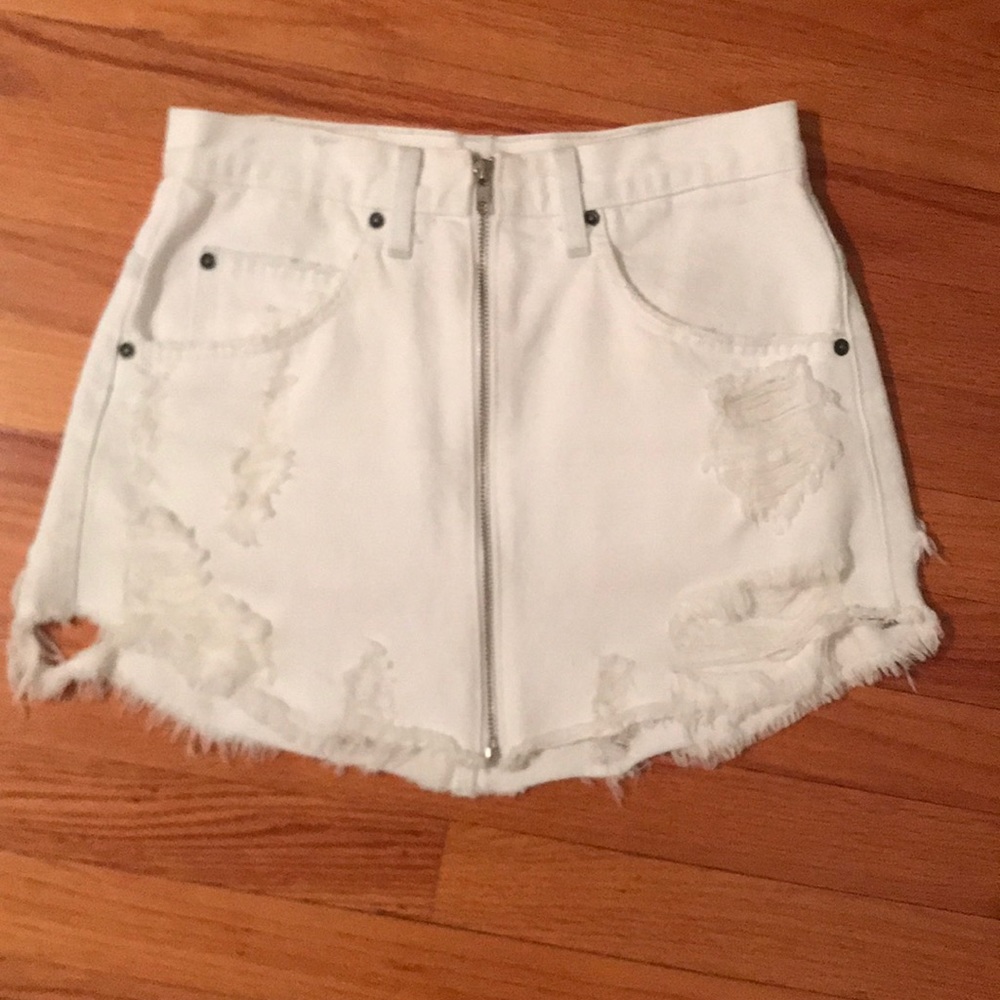 LF distressed white denim skirt